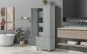 English Elm Tall Slim Storage Cabinet with Adjustable Shelves, 2 Drawers & Doors, Anti-Tip Design for Bathroom Grey WF299284AAE