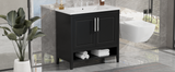 English Elm 36" Bathroom Vanity With Sink, Multi-Functional Bathroom Cabinet With Doors and Drawers, Mdf Frame and Mdf Board, Black