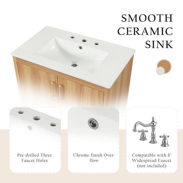 English Elm 30" Modern Bathroom Vanity with Ceramic Sink, Solid Wood & MDF Storage Cabinet with Drawer and Doors WF319484AAG