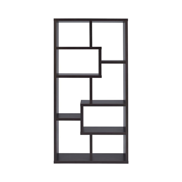 English Elm 10-Shelf Geometric Bookcase In Rich Cappuccino Finish - Stylish Storage For Any Room Decor B016P162602