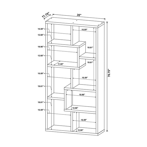 English Elm 10-Shelf Geometric Bookcase In Rich Cappuccino Finish - Stylish Storage For Any Room Decor B016P162602
