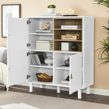 Hearth and Haven Hike Cabinet with 3 Open Storages, 3 Doors and Leather Handles, White W1781P148611