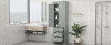 English Elm Tall Storage Cabinet With Three Drawers For Bathroom/Office, Grey