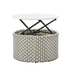 English Elm TOPMAX All-Weather Rattan Round Sectional Daybed with Retractable Canopy, Adjustable Table & Cushions Gray SP100023AAE