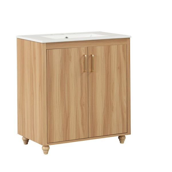 English Elm 30" Modern Bathroom Vanity with Ceramic Sink, Solid Wood & MDF Storage Cabinet with Drawer and Doors WF319484AAG