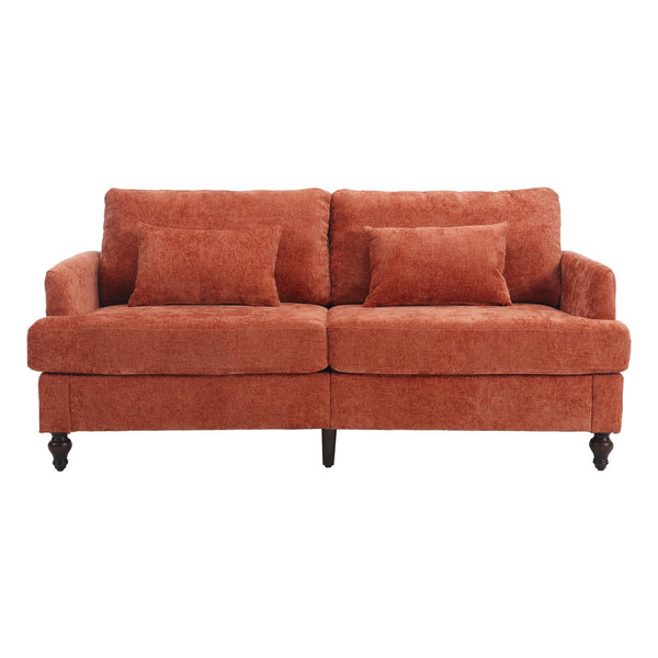 English Elm Mid Century Modern chenille loveseat with solid wood frame, detachable cushions, breathable fabric couch Dark Orange W395P151899