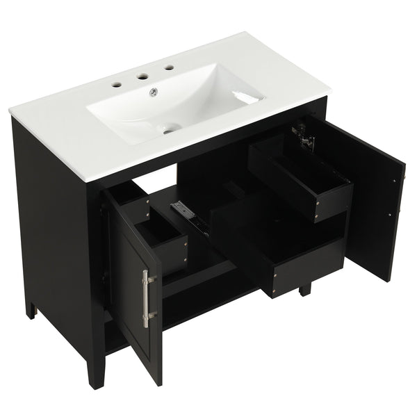 English Elm 36" Modern Black Bathroom Vanity with Ceramic Sink, Solid Wood & MDF, 2 Doors 2 Drawers Shelf WF319758AAB