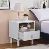 Hearth and Haven Hike Nightstand with Open Storage, Drawer and Leather Handle, White W1781P148617