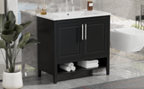 English Elm 36" Bathroom Vanity With Sink, Multi-Functional Bathroom Cabinet With Doors and Drawers, Mdf Frame and Mdf Board, Black