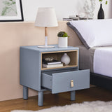 Hearth and Haven Hike Nightstand with Open Storage, Drawer and Leather Handle, Blue W1781P148618