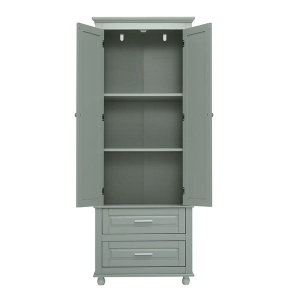 English Elm Tall Slim Storage Cabinet with Adjustable Shelves, 2 Drawers & Doors, Anti-Tip Design for Bathroom Grey WF299284AAE