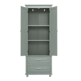 English Elm Tall Storage Cabinet With Two Drawers For Bathroom/Office, Grey