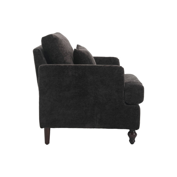 English Elm Wood Frame Armchair Tufted Black Chenille Mid-Century Accent Chair with Studs, Solid Wood Comfort W395P151910