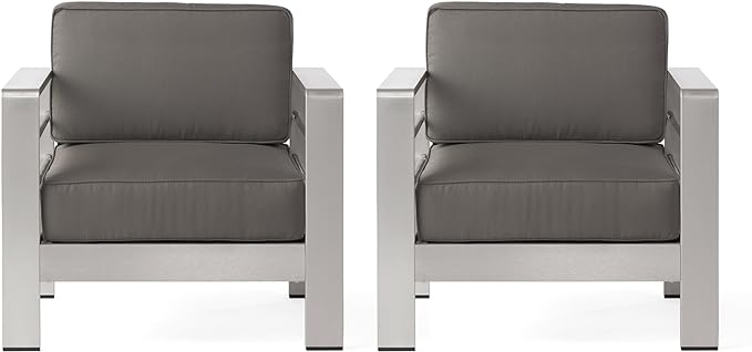 English Elm Christopher Knight Home® - CAPE Coral MP2 Club Chair Grey+Silver — Weatherproof Aluminum Frame, 6" Foam Cushions, 400lb Capacity N775P361604S