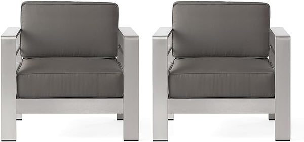 English Elm Christopher Knight Home® - CAPE Coral MP2 Club Chair Grey+Silver — Weatherproof Aluminum Frame, 6" Foam Cushions, 400lb Capacity N775P361604S