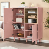 Hearth and Haven Hike Cabinet with 3 Open Storages, 3 Doors and Leather Handles, Pink W1781P148613