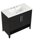 English Elm 36" Bathroom Vanity With Sink, Multi-Functional Bathroom Cabinet With Doors and Drawers, Mdf Frame and Mdf Board, Black