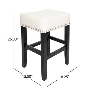 English Elm Christopher Knight Home® - 26-inch Backless Ivory Leather Counter Stool Set of 2 — Modern Bonded Leather, Bronze Hardwood Legs, 300 lb Capacity 74493.00IVR