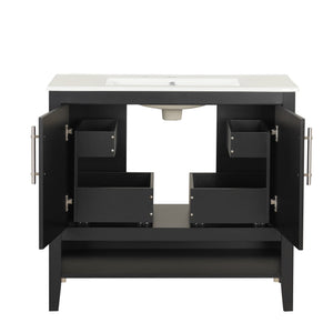 English Elm 36" Modern Black Bathroom Vanity with Ceramic Sink, Solid Wood & MDF, 2 Doors 2 Drawers Shelf WF319758AAB