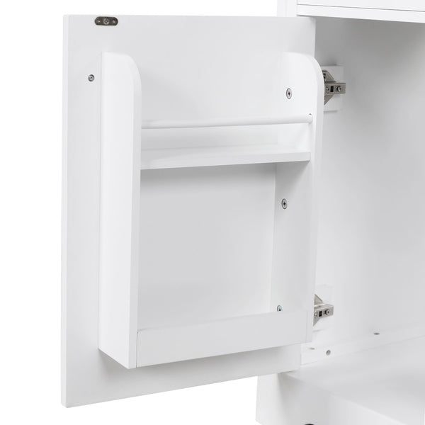 English Elm 30" White Bathroom Vanity Solid Wood Mdf Cabinet Two Drawers with Ceramic Sink Top N725P369592K