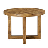 English Elm A Modern and Practical Circular Dining Table. Made Of Mdf Tabletop and Wooden Mdf Table Legs.A Set Of 4 Brown Cushioned Chairs In A Modern Medieval Style Restaurant. Ct-403 B0502A