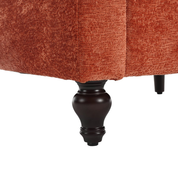 English Elm Wood Frame Armchair Ergonomic Tufted Chenille Lounge Chair with Studded Trim and Solid Wood Frame Dark Orange W395P151909