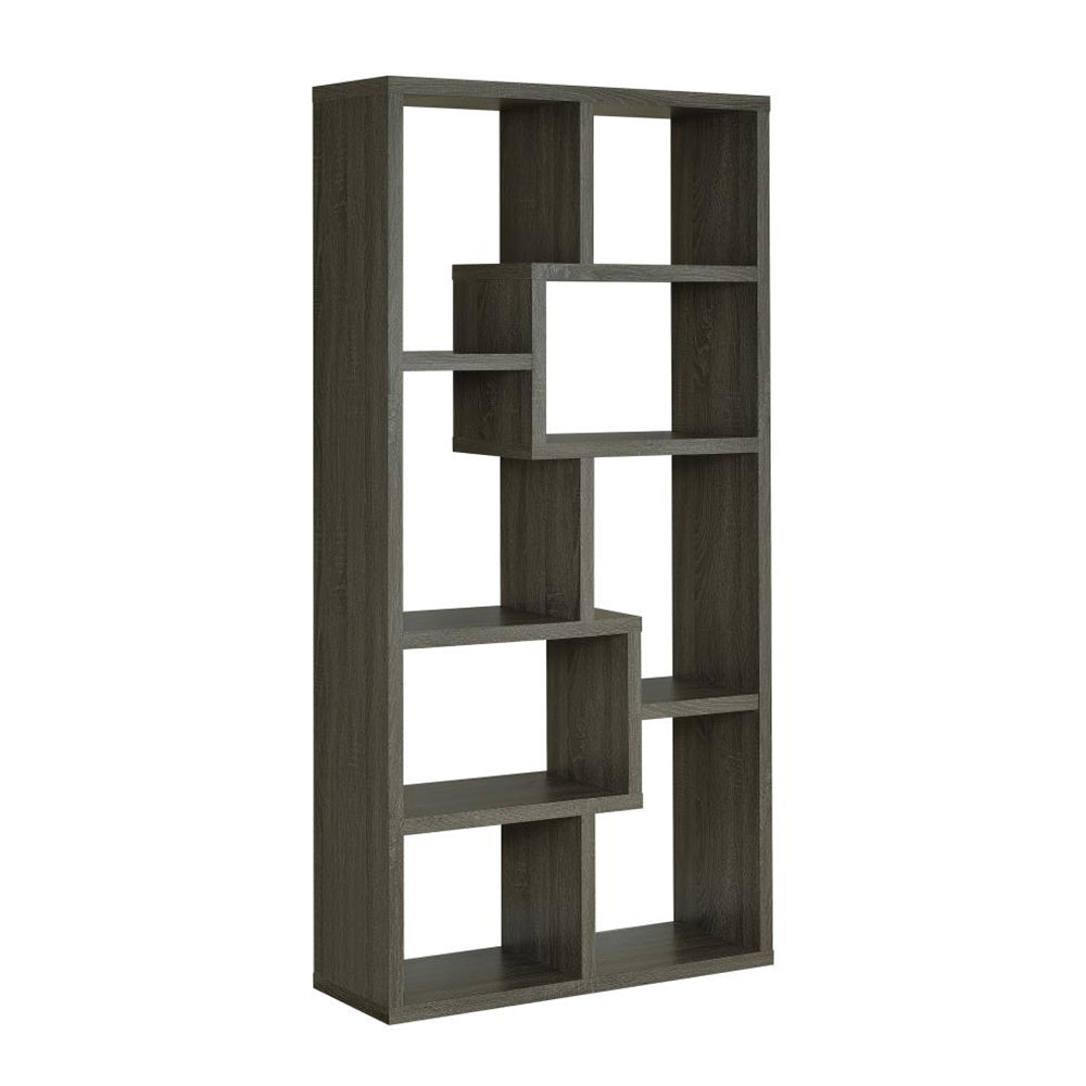 English Elm Rectangular geometric 10-shelf bookcase in Weathered Grey — versatile display, durable engineered wood finish B016P163520
