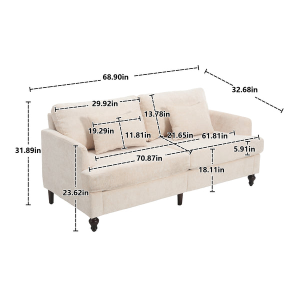 English Elm Mid Century Modern chenille loveseat with solid wood frame, detachable cushions, breathable fabric couch Beige W395P151895