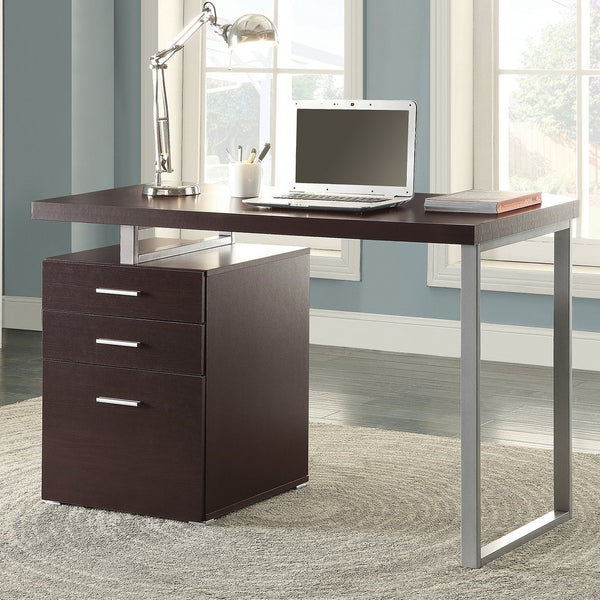 English Elm 3-Drawer Office Desk with Filing Cabinet and Two Silver-Handled Drawers for Organized Home Workspaces Cappuccino B016P163565