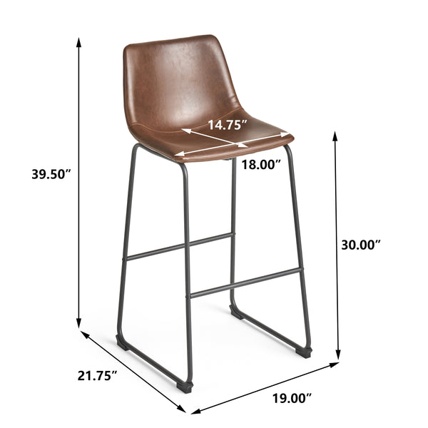 English Elm Christopher Knight Home® - Set of 2 30" Cedric Faux Leather Barstool Vintage Brown — Low Back, Steel Frame, 250lb Capacity, Upholstered Comfort 57583.00