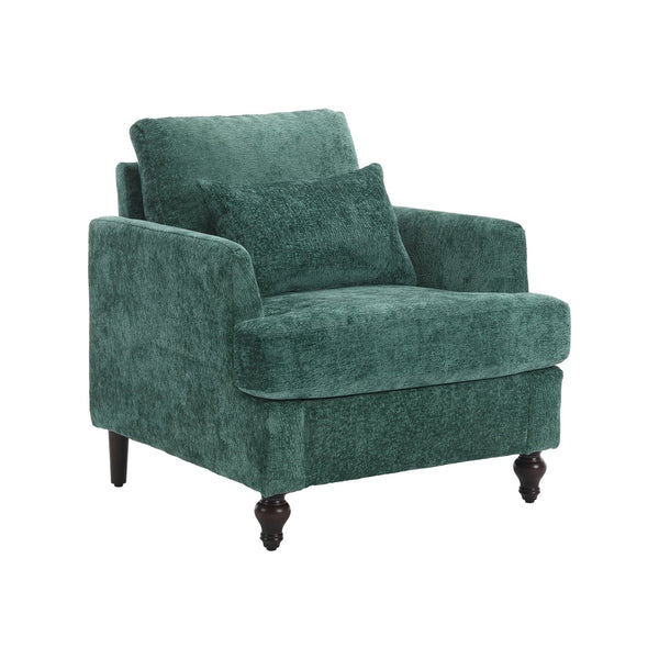 English Elm Wood Frame Armchair Tufted Chenille Lounge Chair with Ergonomic Back & Solid Wood Frame, Cozy Seat Emerald W395P151904