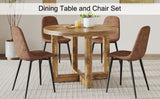 English Elm A Modern and Practical Circular Dining Table. Made Of Mdf Tabletop and Wooden Mdf Table Legs. A Set Of 6 Brown Cushioned Chairs. Ct- B0501A