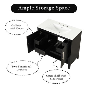 English Elm 36" Modern Black Bathroom Vanity with Ceramic Sink, Solid Wood & MDF, 2 Doors 2 Drawers Shelf WF319758AAB