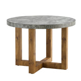 English Elm A Modern and Practical Circular Dining Table. Made Of Mdf Tabletop and Wooden Mdf Table Legs. A Set Of 6 Brown Cushioned Chairs. Ct-403 B0501A