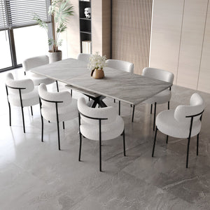 English Elm 62.4" Modern Extendable Dining Table Set For 4-8 With Stylish Metal Legs & Comfortable Chairs W2189S00149
