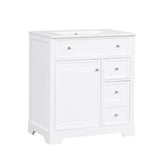 English Elm 30" Bathroom Vanity With Sink Top, Bathroom Vanity Cabinet With Door and Two Drawers, Mdf Boards, Solid Wood, One Package, White