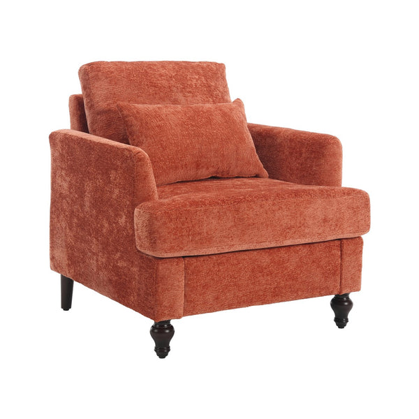 English Elm Wood Frame Armchair Ergonomic Tufted Chenille Lounge Chair with Studded Trim and Solid Wood Frame Dark Orange W395P151909