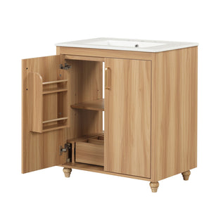 English Elm 30" Modern Bathroom Vanity with Ceramic Sink, Solid Wood & MDF Storage Cabinet with Drawer and Doors WF319484AAG