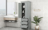 English Elm Tall Storage Cabinet With Three Drawers For Bathroom/Office, Grey