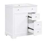 English Elm 30" Bathroom Vanity With Sink Top, Bathroom Vanity Cabinet With Door and Two Drawers, Mdf Boards, Solid Wood, One Package, White