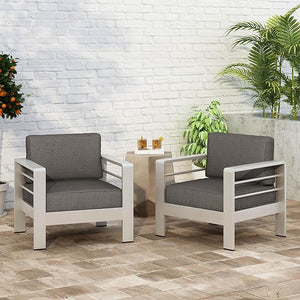 English Elm Christopher Knight Home® - CAPE Coral MP2 Club Chair Grey+Silver — Weatherproof Aluminum Frame, 6" Foam Cushions, 400lb Capacity N775P361604S