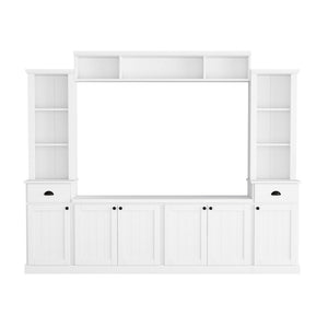 English Elm Minimalist Modular Wall Unit Four Piece Entertainment System Fits Tvs up to 75 Inches White SD000031AAK