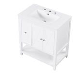 English Elm 30" Bathroom Vanity With Sink Top, Bathroom Vanity Cabinet With Two Doors and One Drawer, Mdf Boards, Solid Wood, One Package, White