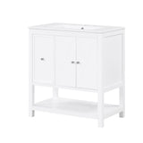 English Elm 30" Bathroom Vanity With Sink Top, Bathroom Vanity Cabinet With Two Doors and One Drawer, Mdf Boards, Solid Wood, One Package, White