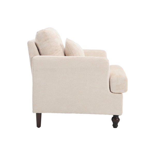 English Elm Wood Frame Armchair Ergonomic Tufted Chenille Lounge Chair with Studded Trim and Solid Wood Frame Beige W395P151902