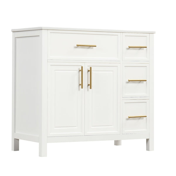 English Elm 36" Matte Freestanding Bathroom Vanity Solid Wood Cabinet Ceramic Sink Three Drawers White N725P364205K