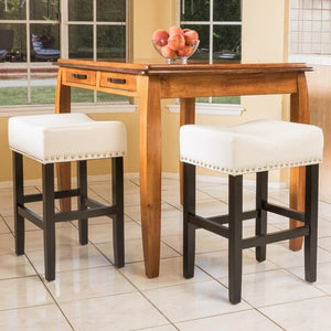 English Elm Christopher Knight Home® - 26-inch Backless Ivory Leather Counter Stool Set of 2 — Modern Bonded Leather, Bronze Hardwood Legs, 300 lb Capacity 74493.00IVR