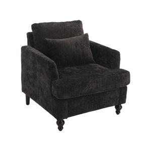 English Elm Wood Wood Frame Armchair with Black Chenille Upholstery, Tufted Mid-Century Lounge Chair, Cozy Reading Seat W395P151910