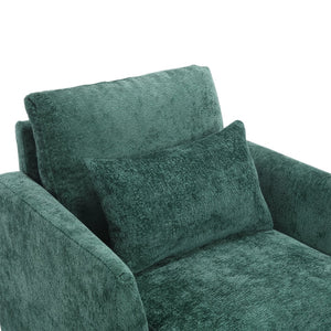 English Elm Wood Frame Armchair Tufted Chenille Lounge Chair with Ergonomic Back & Solid Wood Frame, Cozy Seat Emerald W395P151904