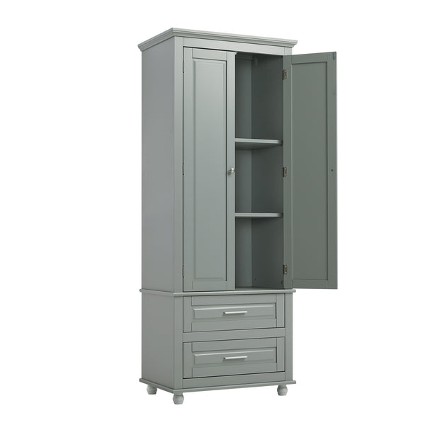 English Elm Tall Slim Storage Cabinet with Adjustable Shelves, 2 Drawers & Doors, Anti-Tip Design for Bathroom Grey WF299284AAE